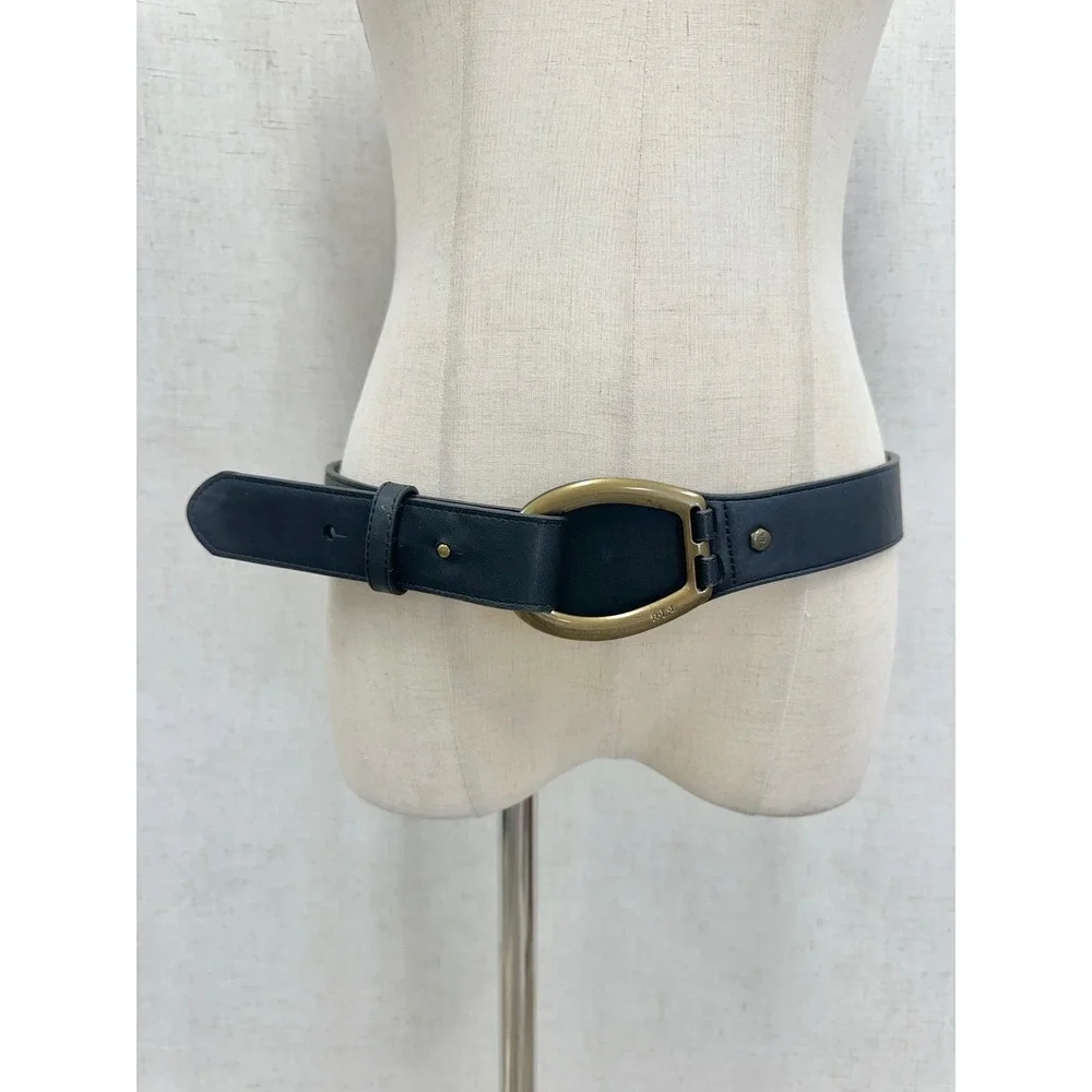 Lauren Ralph Lauren Black Stirrup Buckle Belt Sz Medium Faux Leather Equestrian